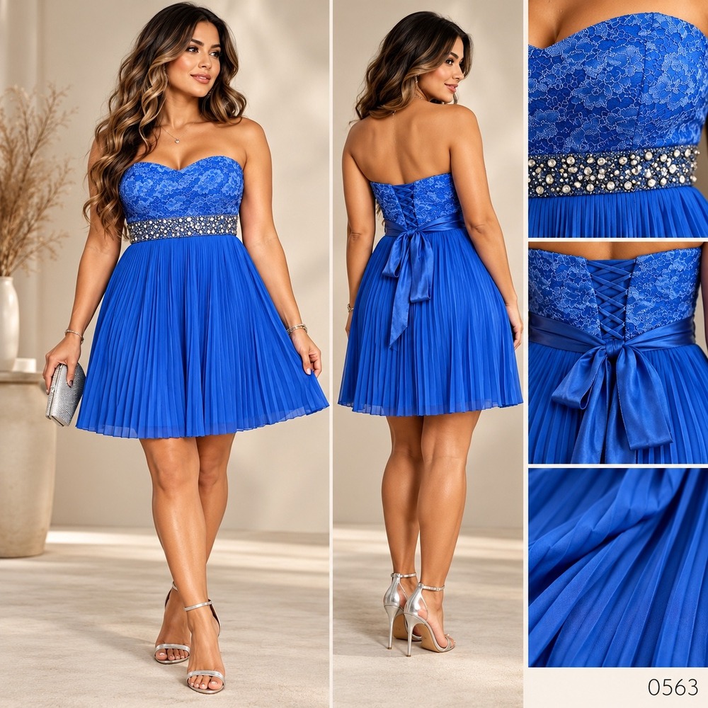 B. Darlin Royal Blue Lace Pleated Rhinestone Strapless Homecoming Dress 9 0563